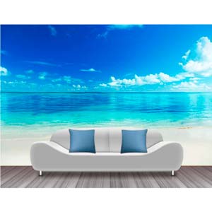 Muralo Papel Pintado Fotográfico Con Estructura De Vinilo, Diseño De Mar, Playa, Sol, Dunas Y Dunas